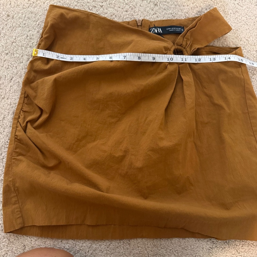 Zara Camel Side Cut Out Mini Skirt  Cotton Blend Size M Retro‎ Neutral - Picture 7 of 8